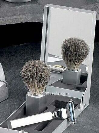 Mach 3 Razor & Badger Brush In Case With Mirror Lid