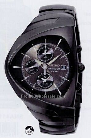 Men's Seiko Alarm Chronograph Watch W/ Triangular Face (Black)