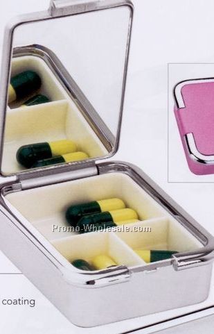 Minya Square Pill Box With Mirror (Silver)