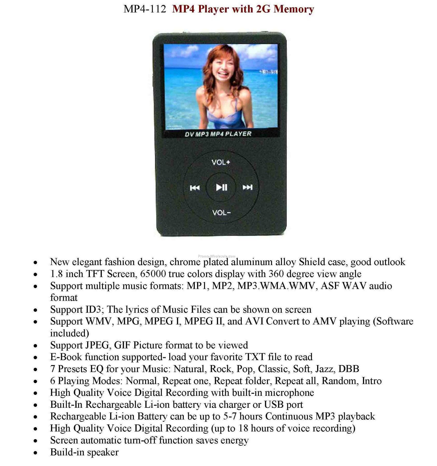 Mp4, Mp3, Video Music Player, With 2g Memory, Voice Recorder