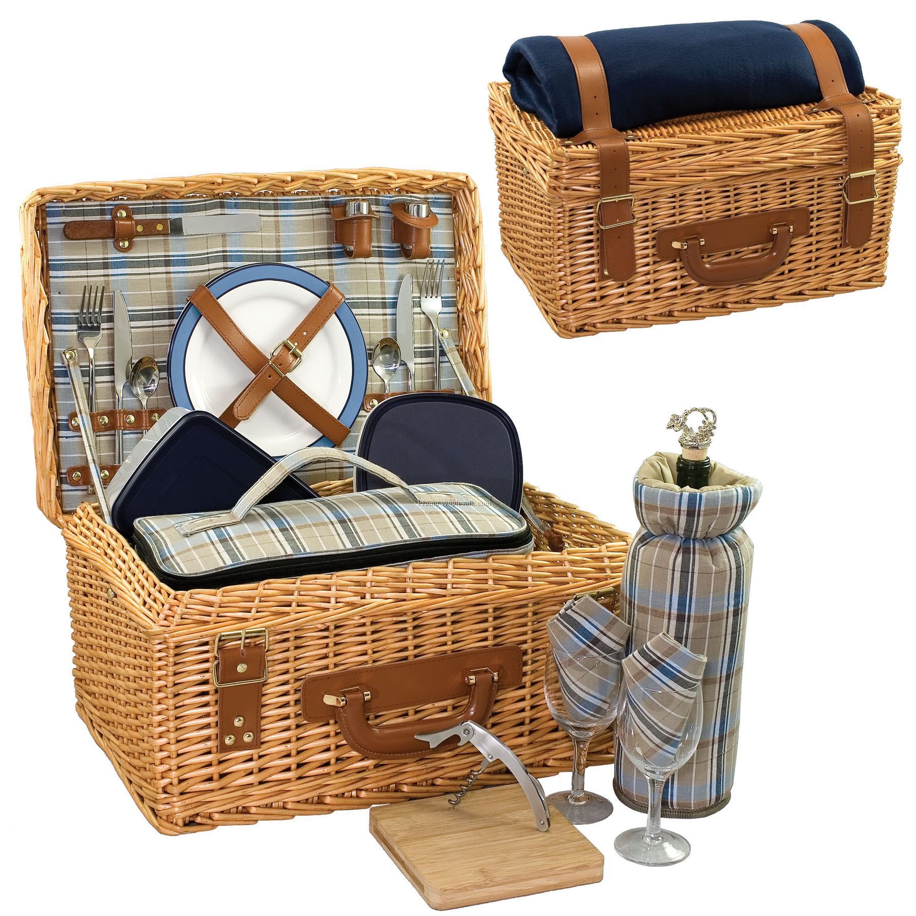 Nottingham English Style Suitcase Picnic Basket With Service For 2