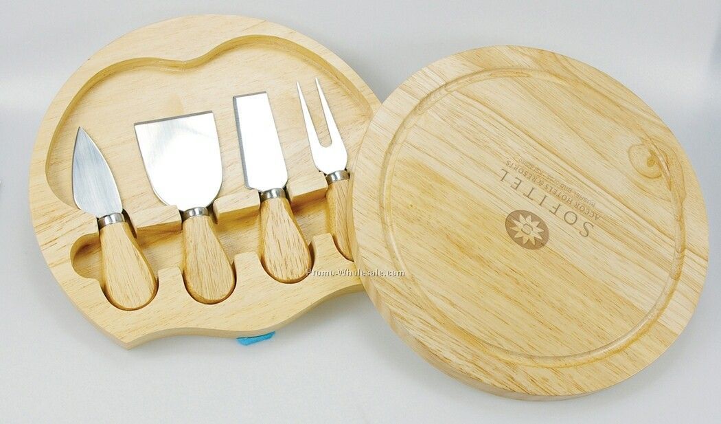 Nylon Cooler Bag W/ 4 Piece Cheese Tool Set & Oak Wood Board