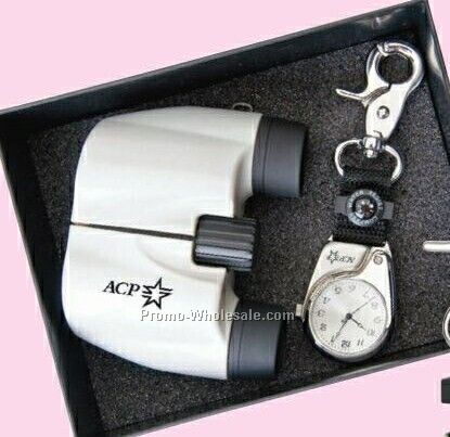 Pearl-ice Binocular/ Pocket Watch Gift Set W/ Photo Frame Gift Box