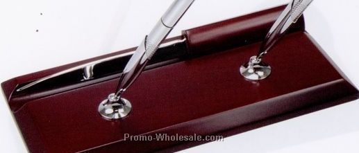 Rosewood Color Desk Set W/ 2 Stand Pens & Letter Opener