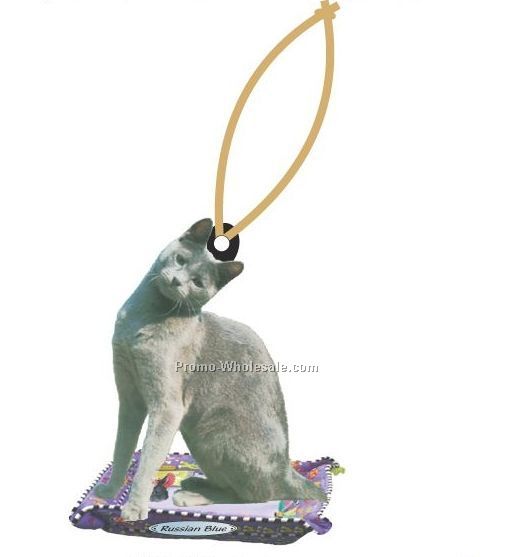 Russian Blue Cat Executive Line Ornament W/ Mirror Back (4 Square Inch)