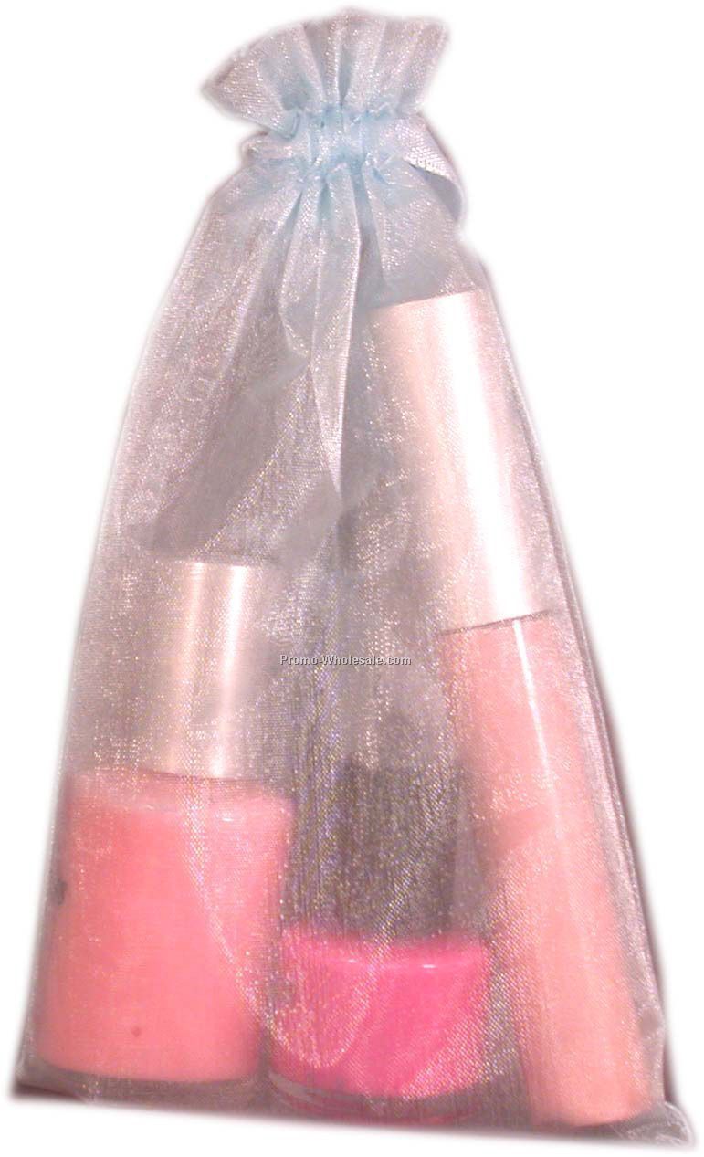 Set Of 2 Nail Polish Bottles With 1 Lip Gloss In Organza Bag