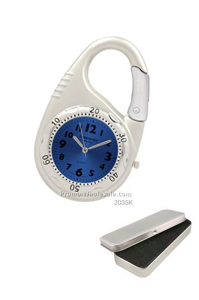 Silver Metal Carabiner Clip-watch With Rotating Numbered Bezel
