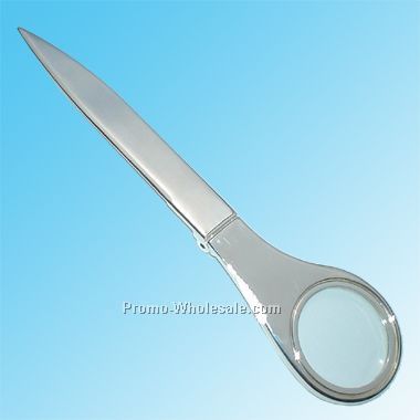 Silver Plated Folding Letter Opener W/ Magnifier (Laser Engraved)