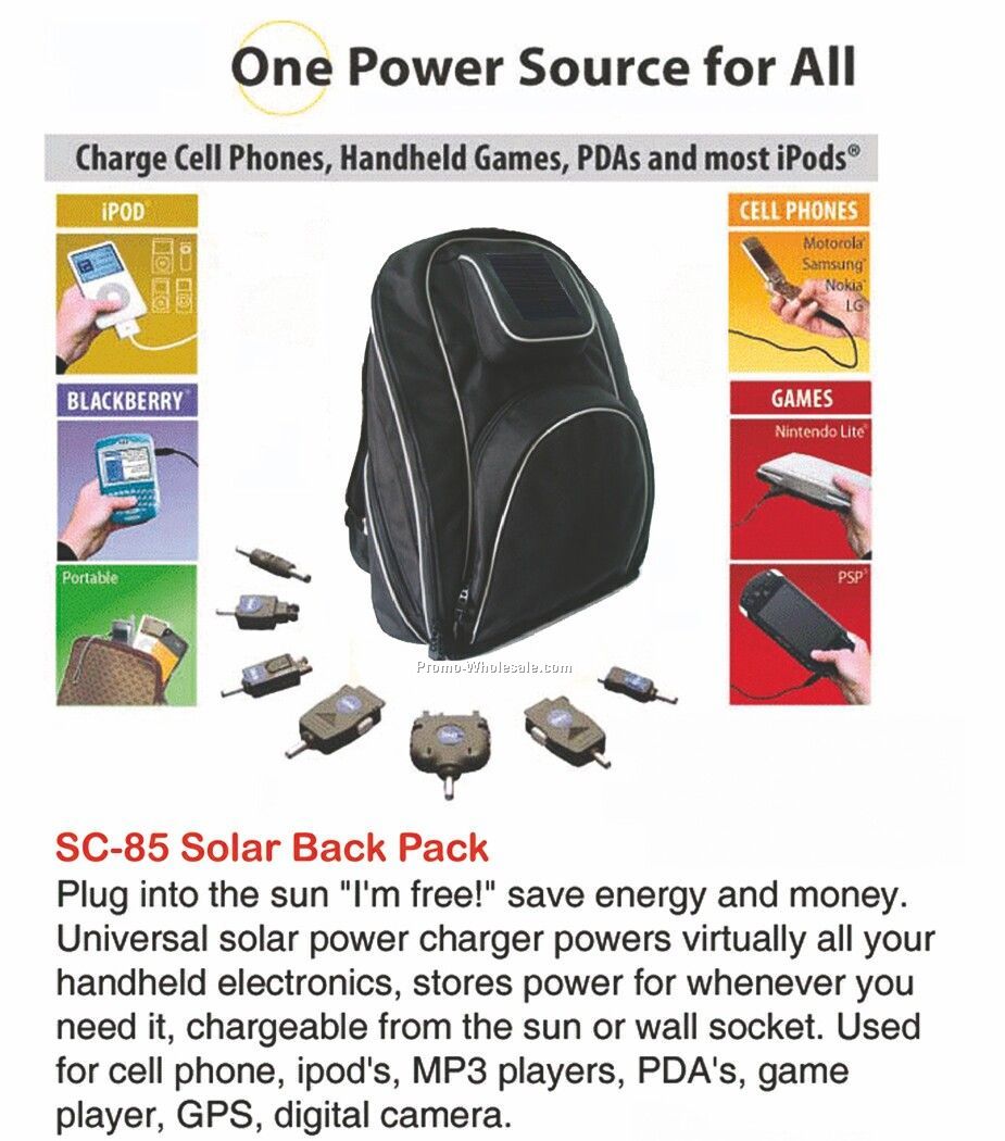 Solar Backpack, Powers Cell Phones, Mp3 Players