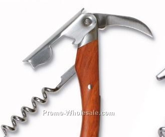Straight Stainless Steel Corkscrew With Rosewood Color Wood Inset