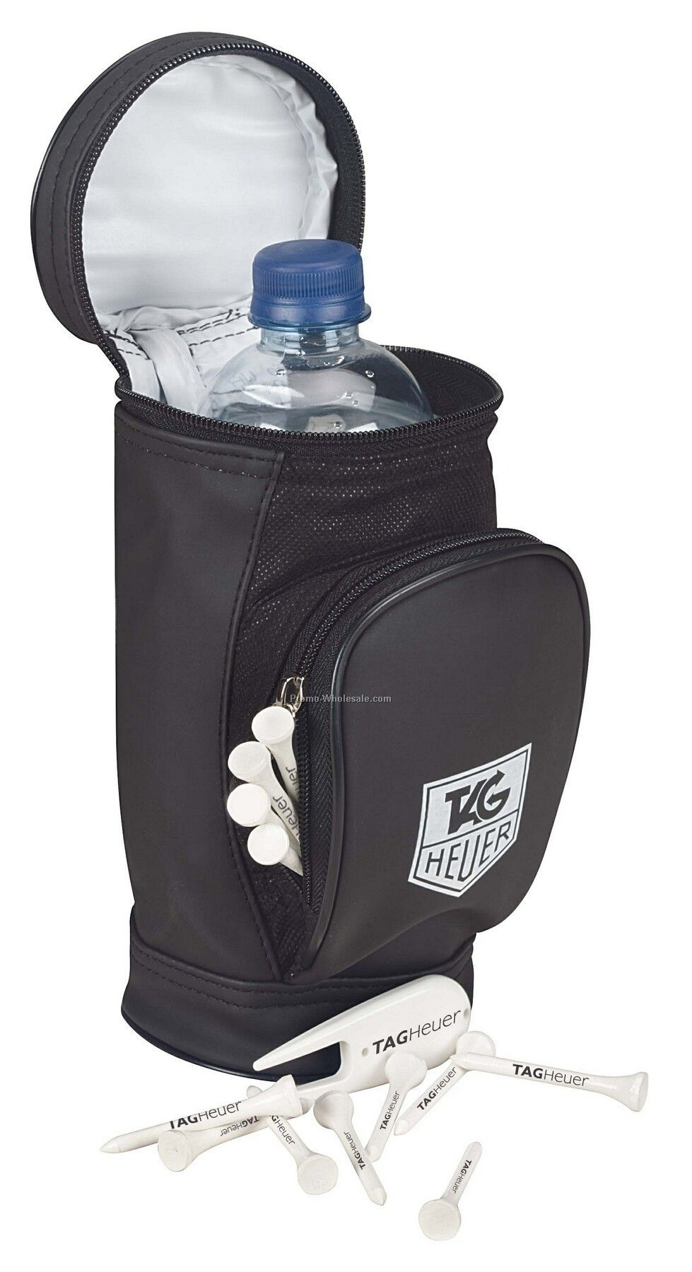 Tee Off Golf Bag Water Bottle Cooler W/2-3/4" Tees & Divot Repair Tool