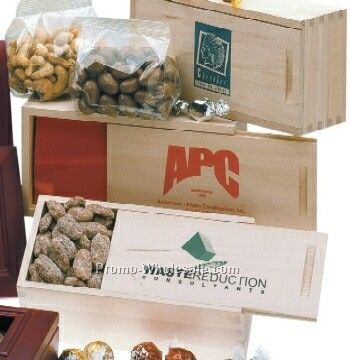 Wood Box W/ Sliding Lid - Jumbo Cashews/ Chocolate Almonds