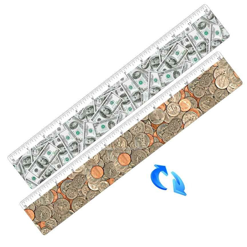 12" Ruler; 3d Lenticular; Dollars And Cents Image - Stock, Custom