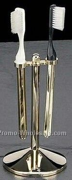 2 Toothbrushes With Gold Plated Stand