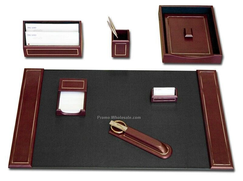 24kt Gold Tooled 7-piece Leather Desk Set - Burgundy