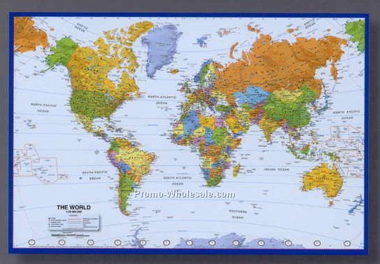 25-1/2"x17" World Poster Map With Atlantic Centered