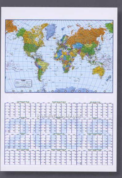 27"x39" World Map Calendars With Pacific Centered