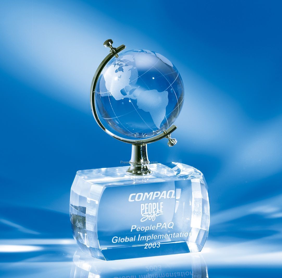 3-1/2"x 5-1/2"x 2" Around The World Crystal Globe Award