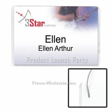 3-1/2"x2-1/4" Vinyl Nametag Holder W/ Silver Elastic Cord