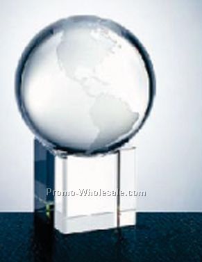 3-1/8"x4-5/8" Medium Optical Crystal World Globe W/ Clear Cube Base