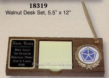 3-3/4"x8-3/4" Walnut Desk Set W/Note Pad & Pen Holder