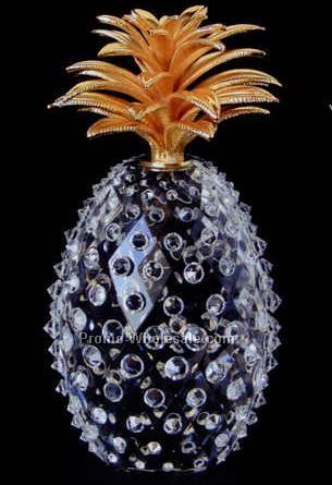 3-3/8"x6" Optic Crystal Pineapple Figurine W/ Diamond And Gold Head