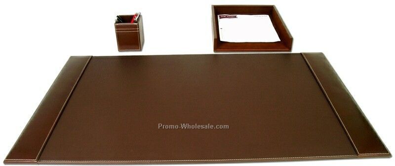 3-piece Rustic Leather Desk Set - Brown