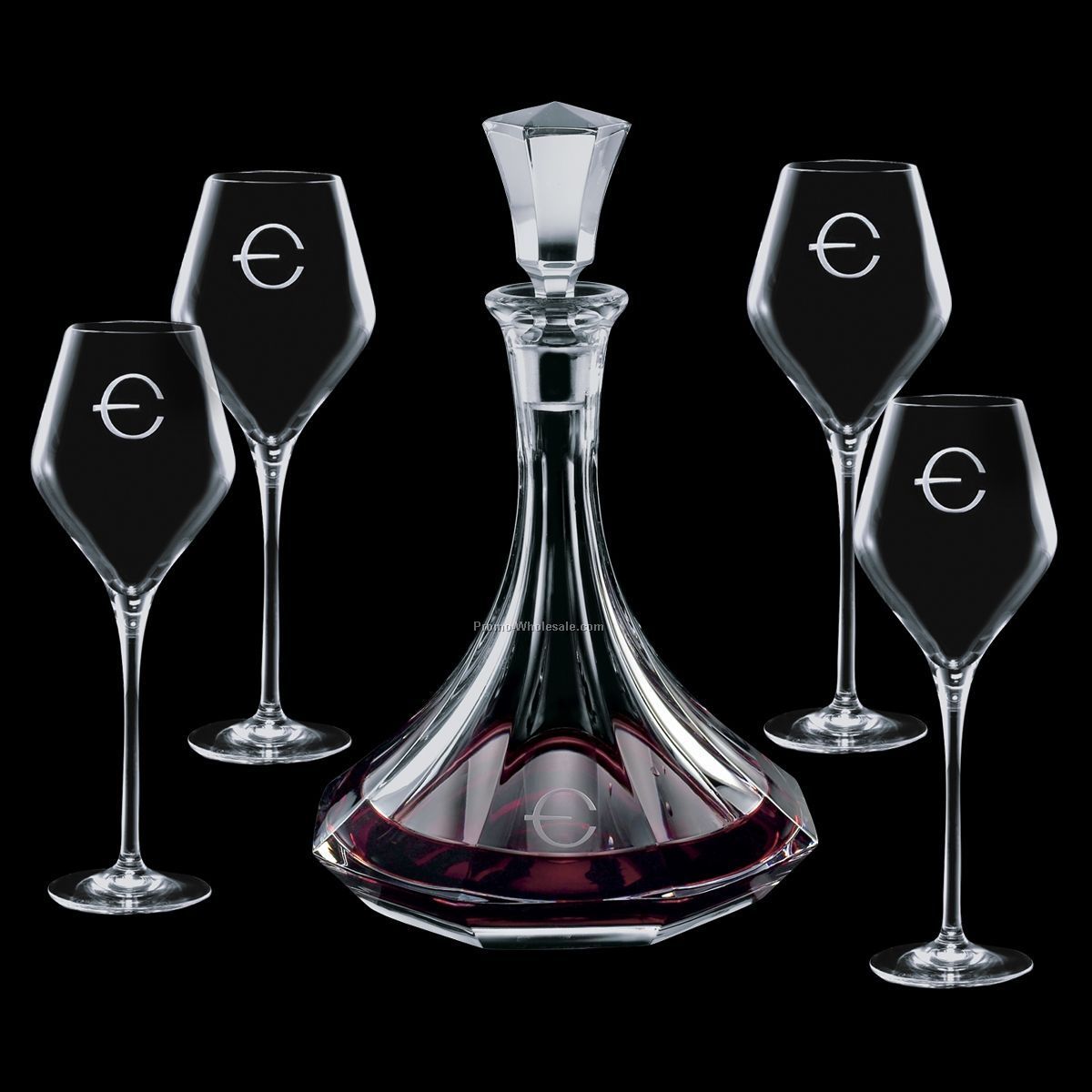 30 Oz. Europa Crystal Decanter And 4 Wine Glasses