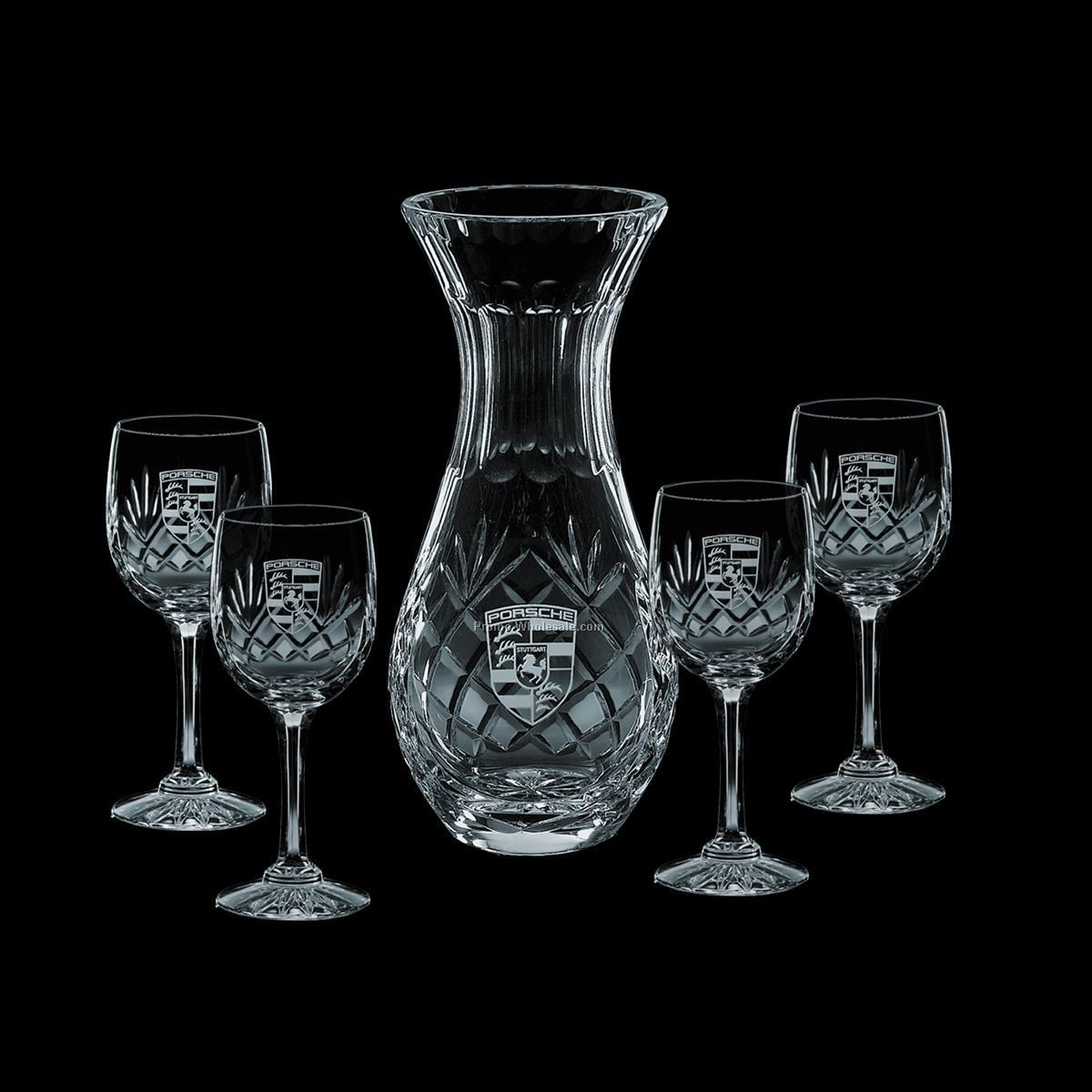 30 Oz. Medallion Crystal Carafe & 4 Wine Glasses
