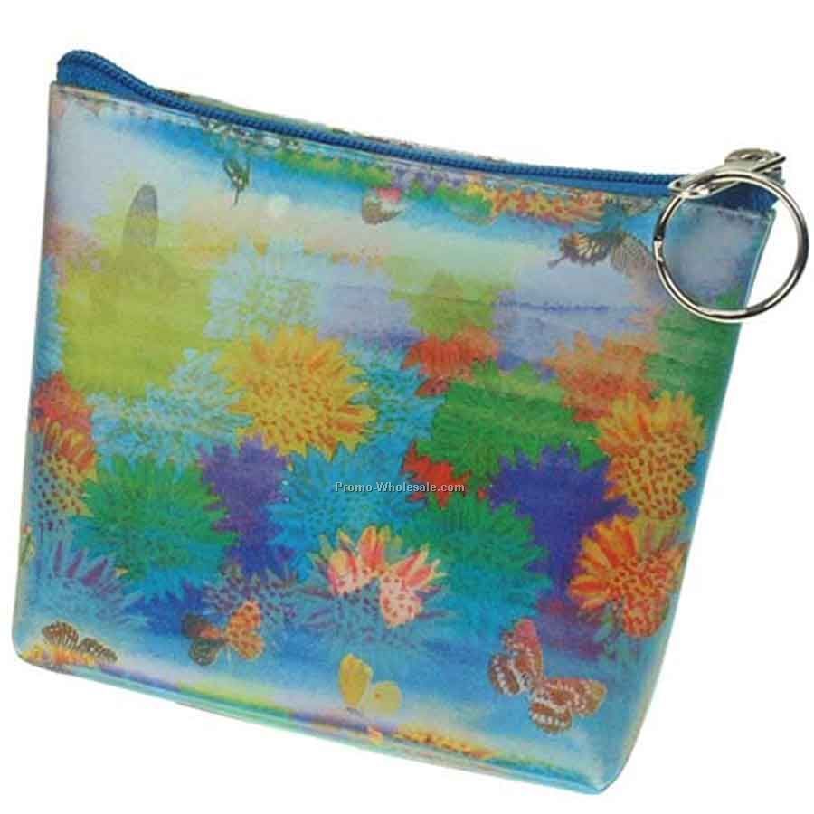 3d Lenticular Purse With Key Ring - Pavia - Stock / Butterflies & Flowers