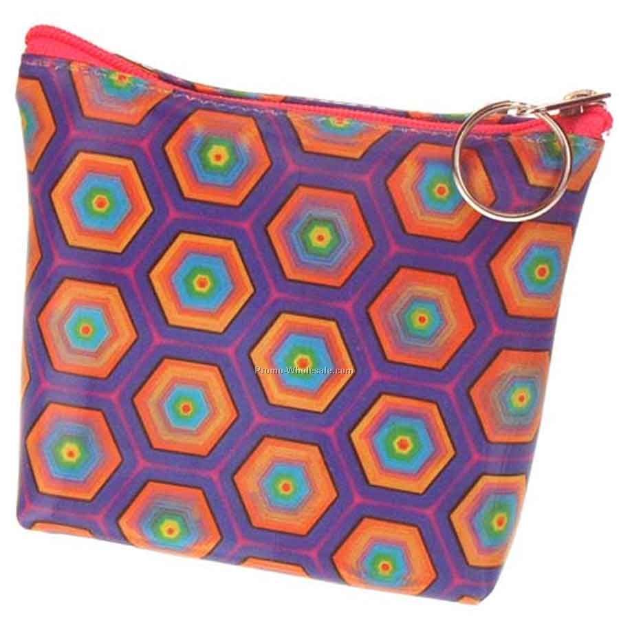 3d Lenticular Purse With Key Ring - Pavia - Stock / Hexagons