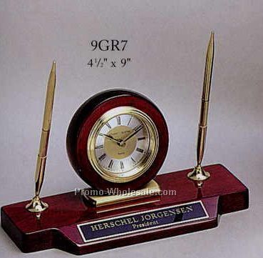 4-1/2"x9" High Gloss Rosewood Finish Clock /Pen Set/ Name Plate