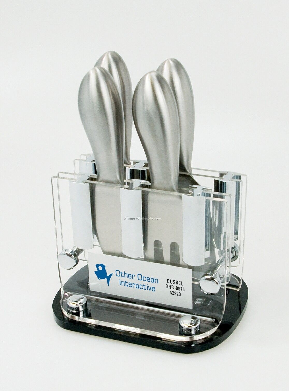 4 Pieces Stainless Steel Cheese Knife Set With Acrylic Stand