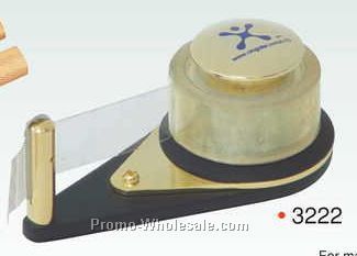 4"x2"x1-1/2" Brass/ Matte Tape Dispenser Paper Weight W/ Tape (Screened)