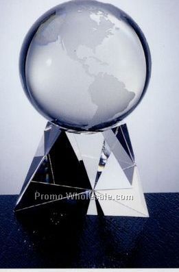 4"x6-1/2" Large Optical Crystal World Globe W/ Triangle Base