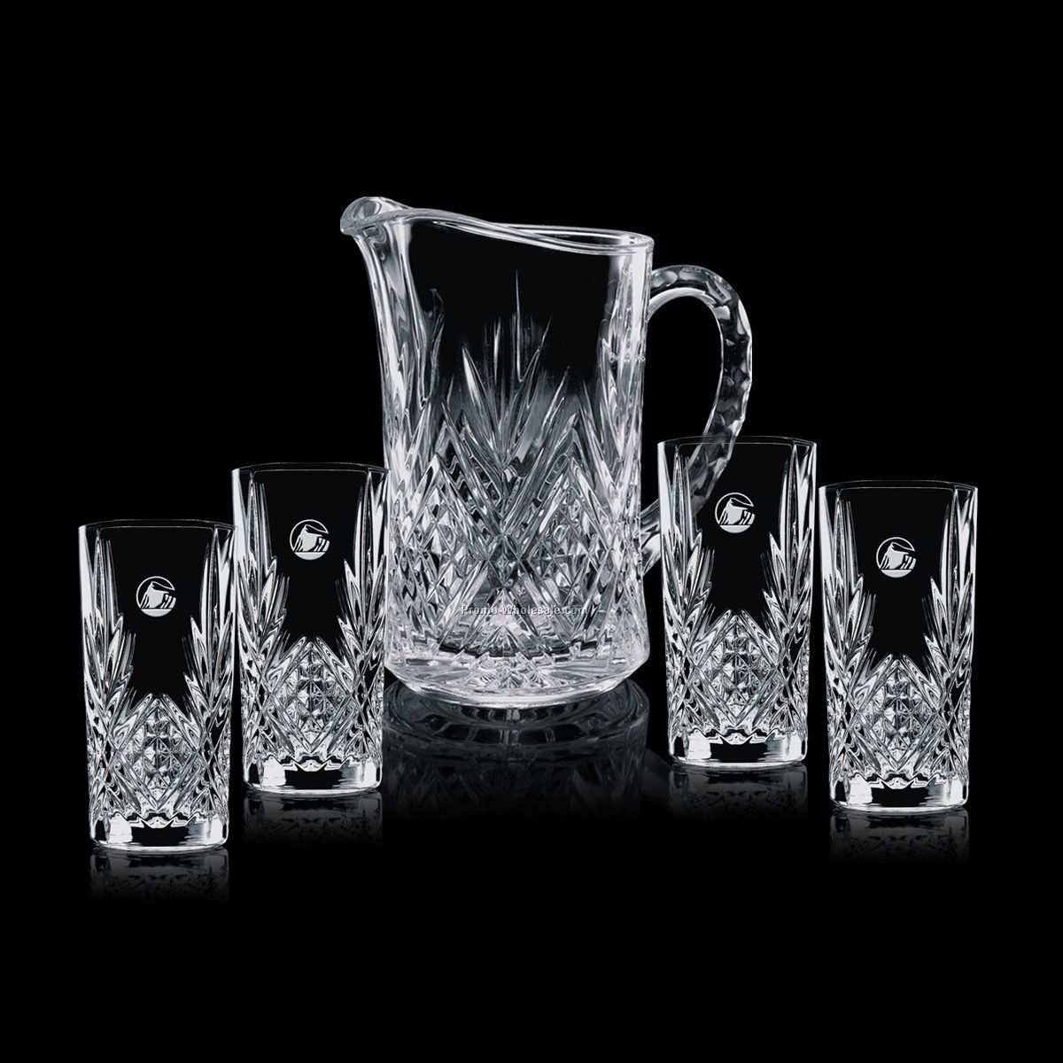 48 Oz. Milford Crystal Pitcher & 4 Hiball Glasses