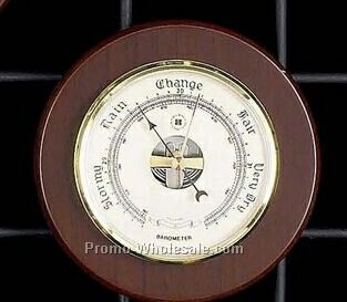 5" Brass Barometer On Cherry Wood Base