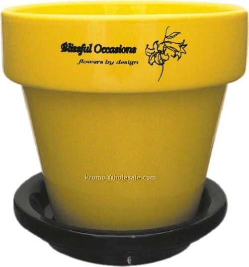 5-1/2" White Flower Pot W/Saucer (Screen Printed)