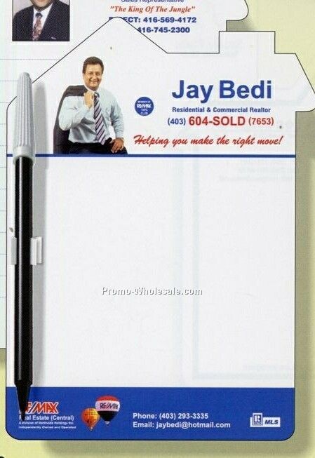 6"x8" Laminated 4-color Process House Shape Memo Board Kits W/Pen & Clip