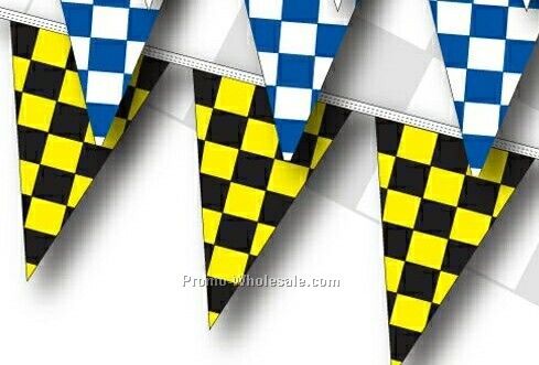 60' 8 Mil Triangle Checkered Race Track Pennant - Black/ Yellow