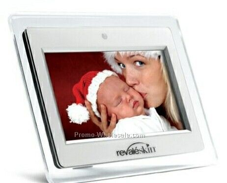 7" Digital Photo Frame W/ Built In Table Stand, Control & Remote (White)