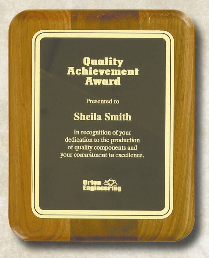 7" X 9" Genuine Walnut Elliptical Plaque W/ Rounded Corner Plate