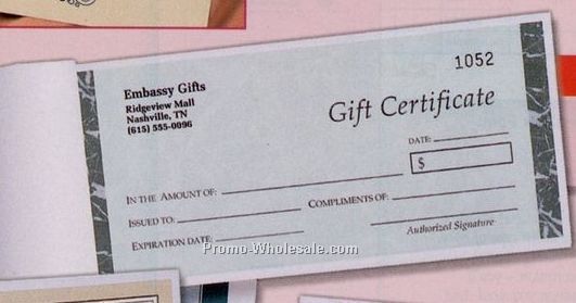 7-1/4"x3-3/8" "embassy" Book Format Designer Gift Certificate