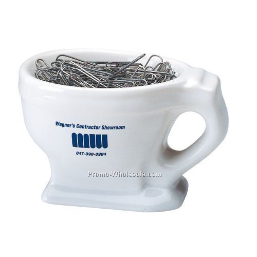 7 Oz. White Toilet Ceramic Paper Clip Holder