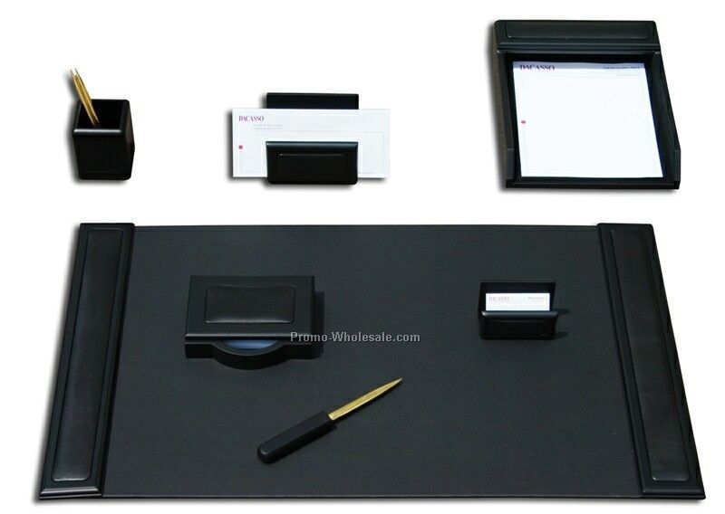 7-piece Wood & Leather Desk Set - Blackwood Trim