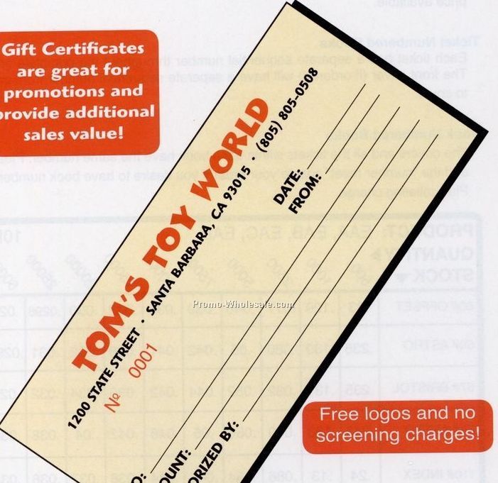 7"x3" #60 Offset Gift Certificate With No Stub
