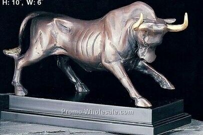 9"x14-1/2"x5-1/2" Brass Raging Bull Sculpture