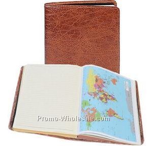 Antique Calfskin Ruled Journal W/ Maps (Tan)