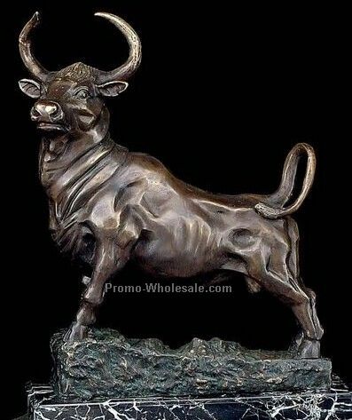 Bronze Conquering Bull Sculpture On Marble Base - Limited Edition
