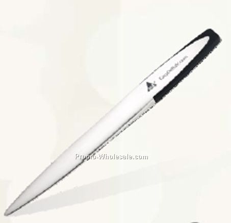 Brushed Metal Letter Opener With Black Rubberized Accents / Screen Printed